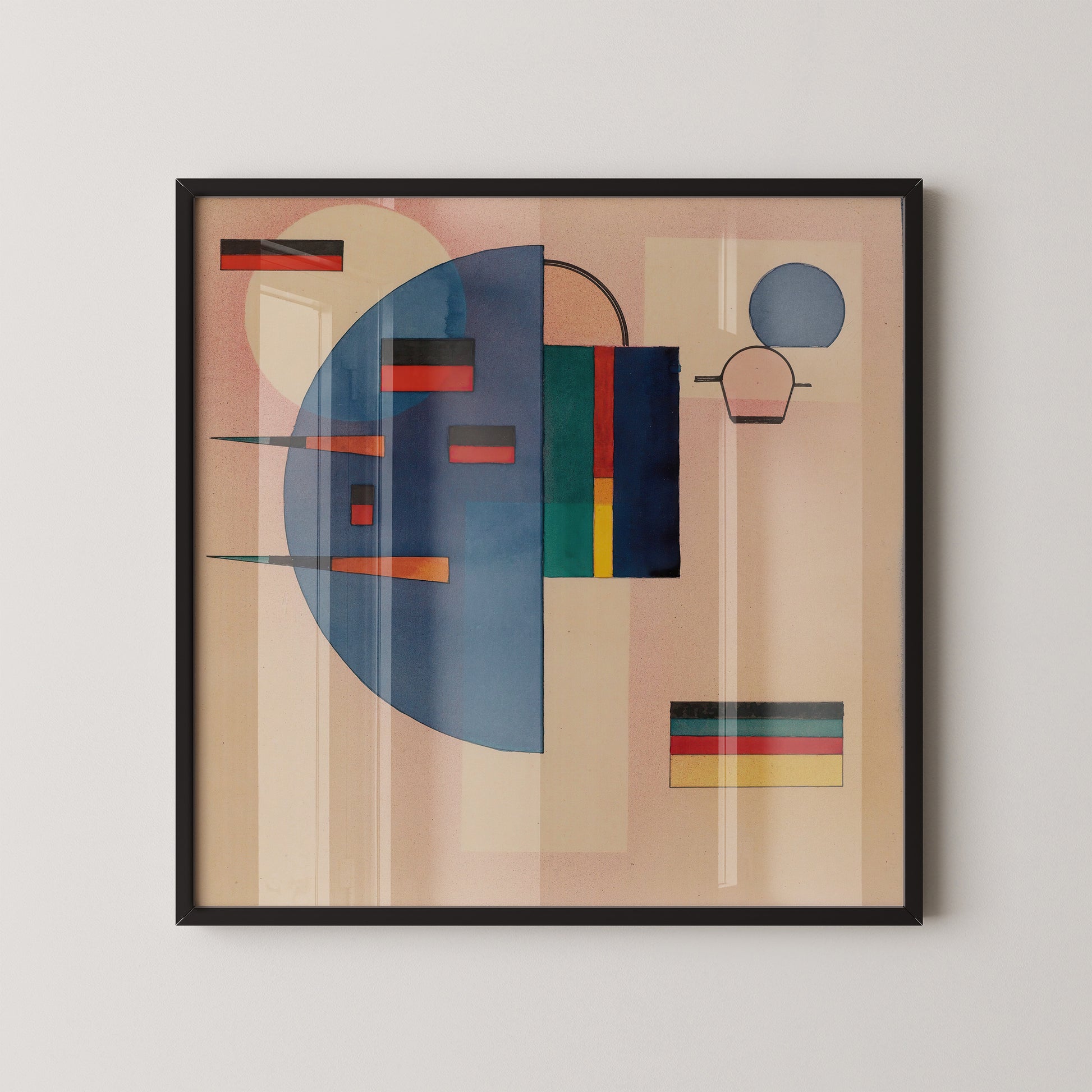 vintage abstract art, geometric design, mid-century modern, bauhaus inspired, art print, retro color palette, wall art for living room, Scandinavian design influence, timeless art piece, neutral wall decor, vintage decor accents