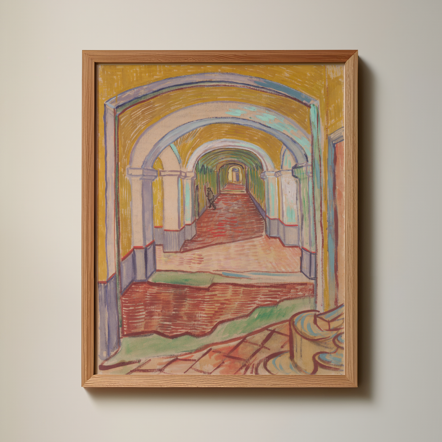 Corridor in the asylum by Vincent Van Gogh. colorful, vintage, Van Gogh art print. oversized wall art. dorm room decor. living room art. pink, yellow, red, green wall art. gift for home. housewarming gift. affordable art print. Van Gogh painting.